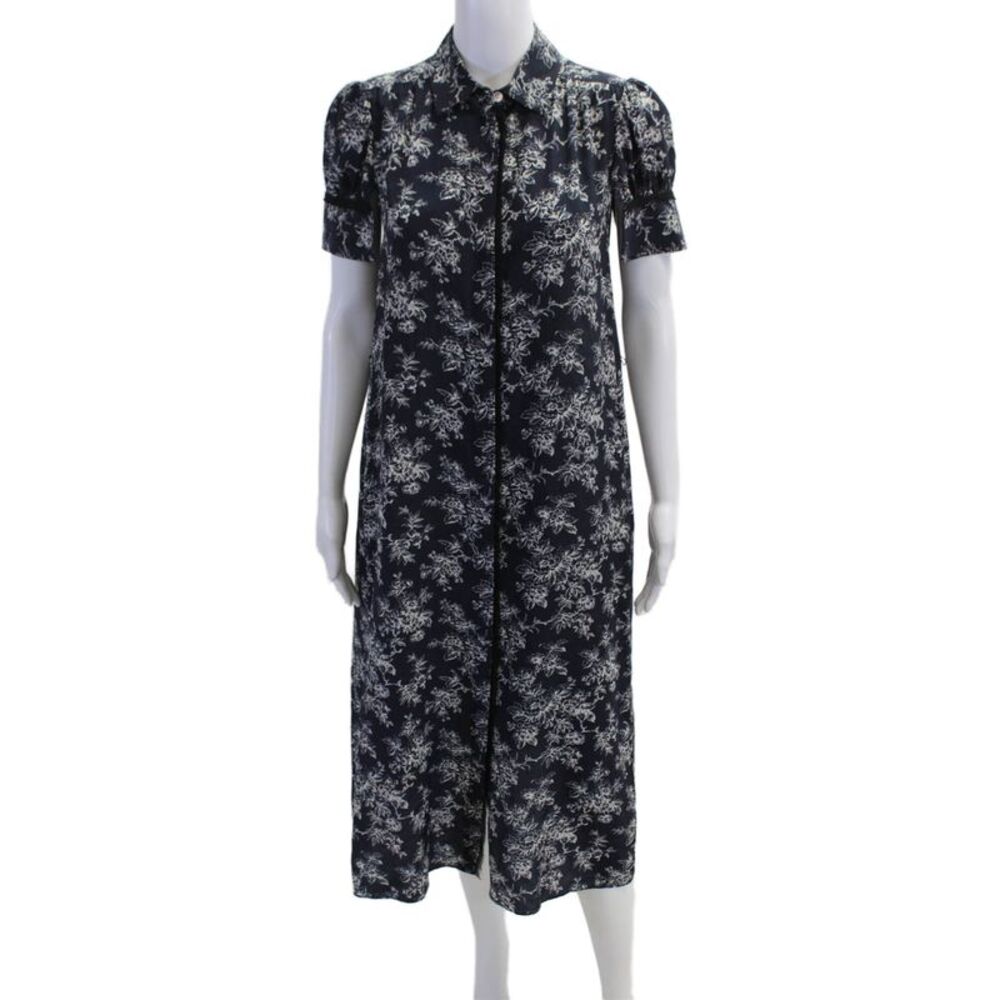 Jason Wu Women Silk Floral Shirt Dress Collared Short Sleeve Full Length Size 2